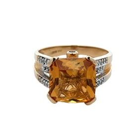 Citrine and Diamond RIng, 14K Gold