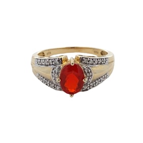 Oval Fire Opal and Diamond Ring, 14K Gold