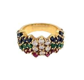 Tutti-Frutti Diamond, Ruby Emerald and Sapphire Band Ring in 14K Gold
