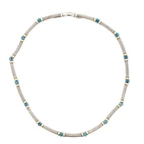 David Yurman Hampton Station Necklace with Blue Topaz in Sterling Silver