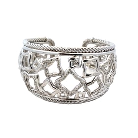 David Yurman Quatrefoil Diamond Cuff Bracelet in Sterling Silver