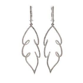 Diamond Leaf Dangle Earrings in 14K White Gold