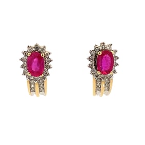 Estate Ruby and Diamond Earrings in Two-Tone 14K Gold