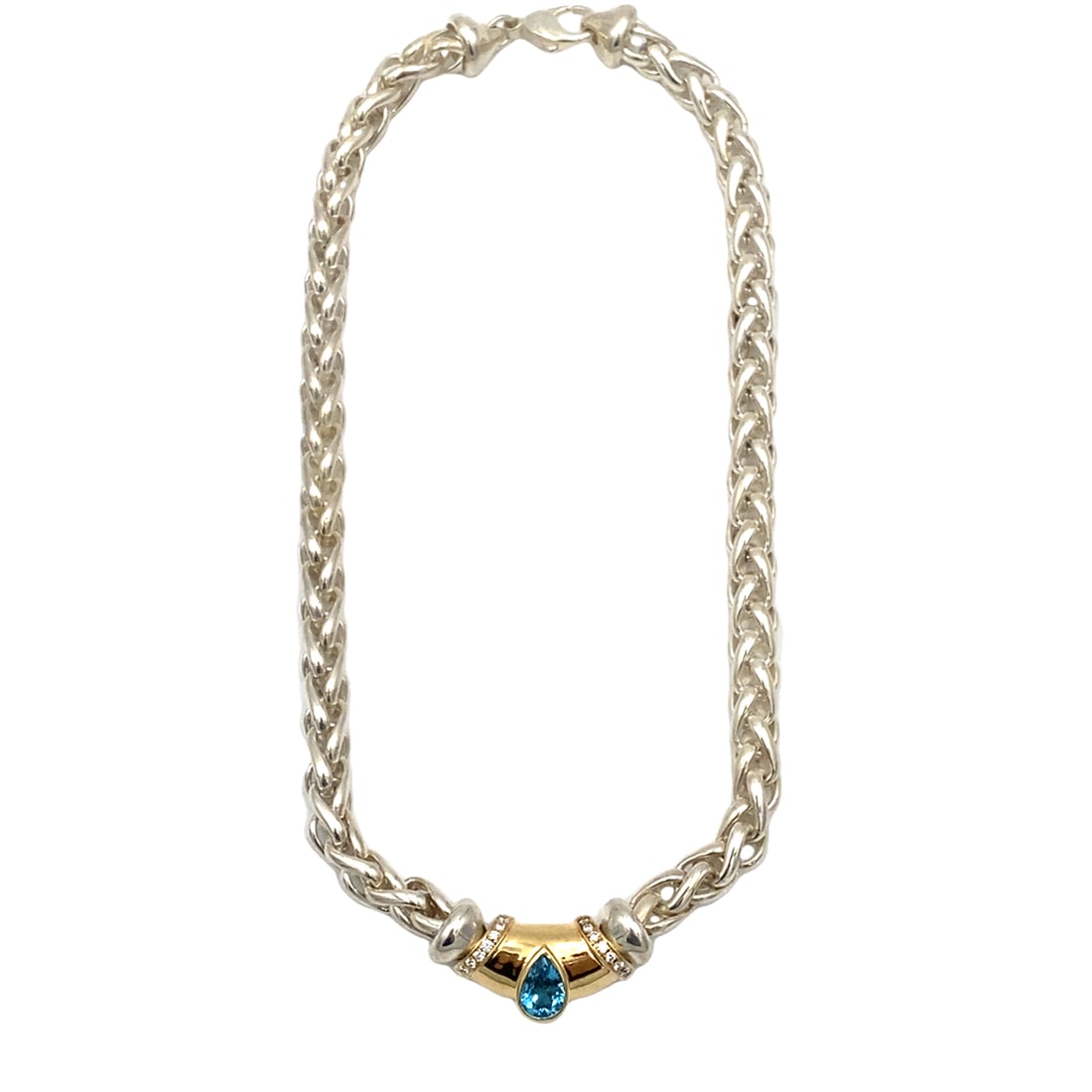 Designer Mikimoto Blue Topaz and Diamond Necklace in 18K White Gold and Sterling Silver (1 of 5)