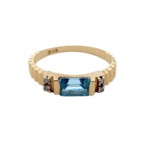 Blue Topaz and Diamond Ring in 10K Yellow Gold