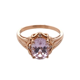 Estate Designer Kunzite and Diamond Ring in 14K Rose Gold