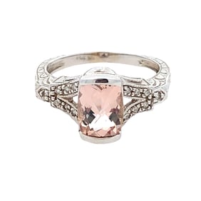 Estate Morganite and Diamond Ring in 14K White Gold