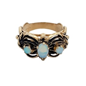 Vintage Opal Three-Stone Ring in 14K Yellow Gold