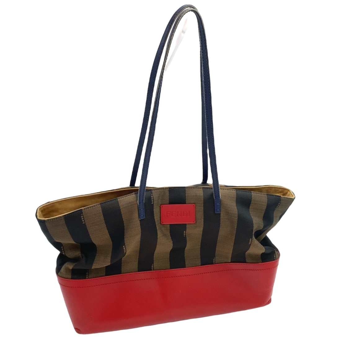 Vintage Ladies Leather Fendi Striped Purse Made in Italy: Vintage ladies leather Fendi striped purse made in Italy, Measurement: 14.5" Length x 5.25" Width x 11" Height excluding handles, Weight: 772 grams