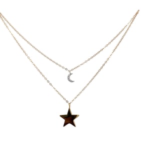 CZ Moon and Star Graduated Necklace in 10K Yellow Gold
