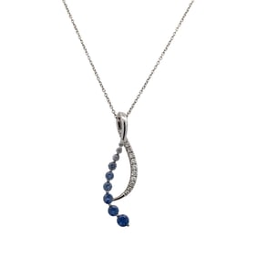 Designer Levian Sapphire and Diamond Pendant Necklace in 14K White Gold