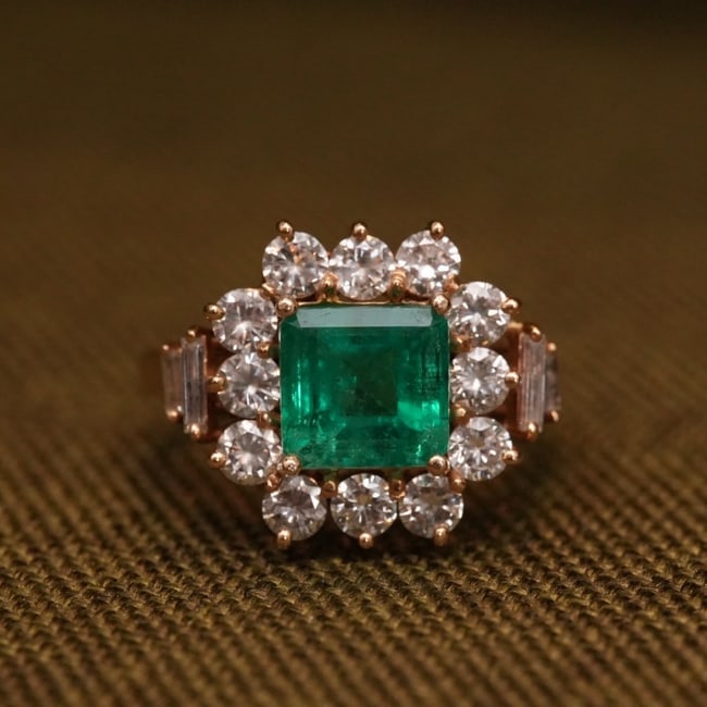 Emerald and Diamond Ring in 14K Yellow Gold