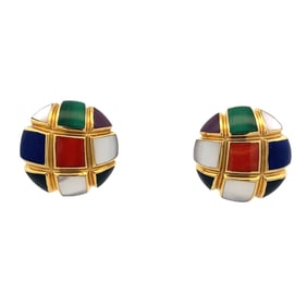 Asch Grossbardt Gemstone Inlay Circle Earrings in 14K Yellow Gold