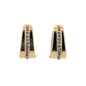 Diamond Line Hoop Earrings in 14K Yellow Gold