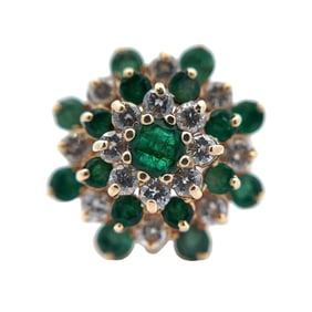 Estate Diamond and Emerald Cocktail Ring in 14K Gold