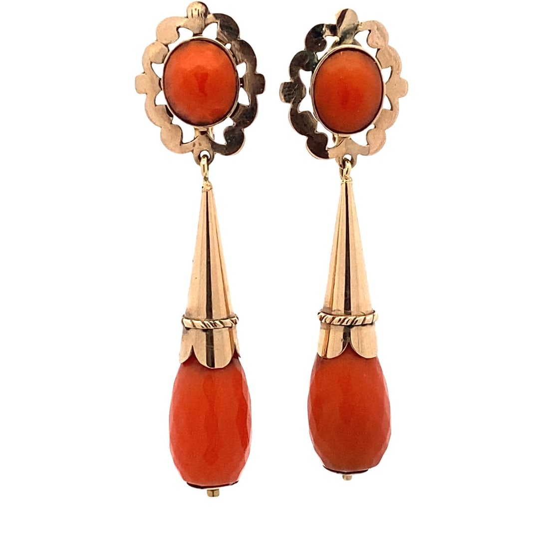 Antique Faceted Coral Dangle Earrings 14K Gold (1 of 5)