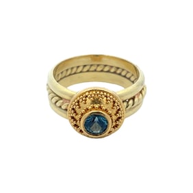 Designer Blue Zircon Ring in 18/22K Yellow Gold