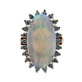 Oval Opal and Diamond Ring in 18K Yellow Gold
