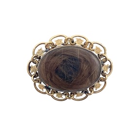 Victorian Mourning Hair Brooch in 14K Yellow Gold