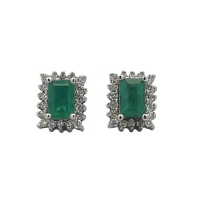 1980s Emerald and Diamond Earrings in 14K White Gold