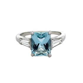 Circa 1920s Aquamarine and Diamond Ring in Platinum