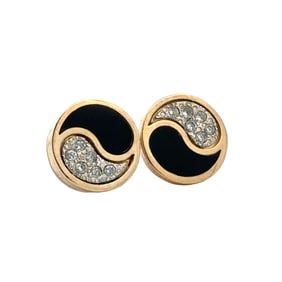 Hawaiian Black Coral and Diamond Yin-Yang Stud Earrings in 14 Karat Yellow Gold