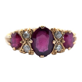 Pink-Purple Garnet and Diamond Ring in14K Yellow Gold