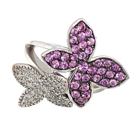 Louis Feraud Diamond and Pink Sapphire Ring in White Gold