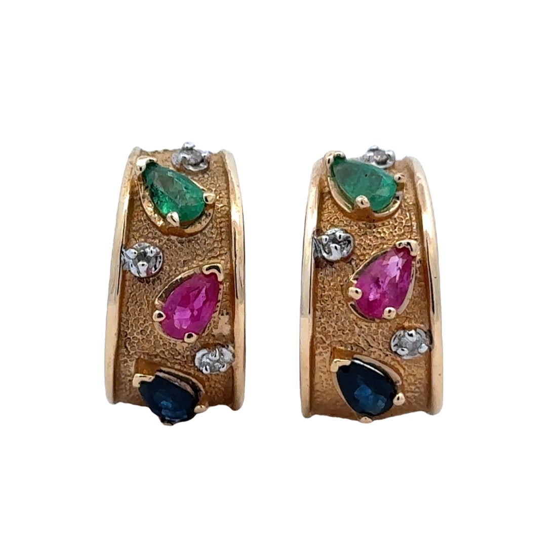 1970s Tutti Frutti Multi-Gemstone Half Hoop Earrings in 14K Gold (1 of 6)