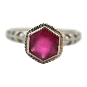 Imitation Ruby Ring in 10K White Gold