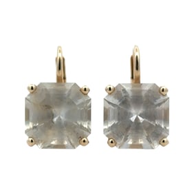 Square Quartz Earrings in 14K Yellow Gold