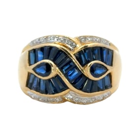 1950s 2 Carat Blue Sapphire, Diamond and 18 Karat Yellow Gold Cocktail Ring