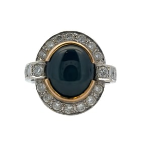 Synthetic Star Sapphire and Diamond Cocktail Ring in 18K White Gold