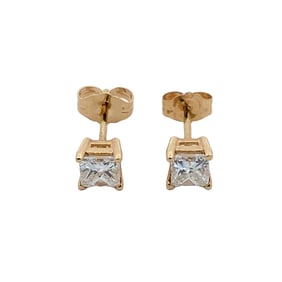 0.75 Carat Princess Cut Diamond Stud Earrings in 14 Karat Gold