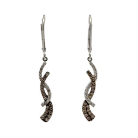 0.25 Carat White and Brown Diamond Twist Chandelier Earrings in 14 Karat Gold