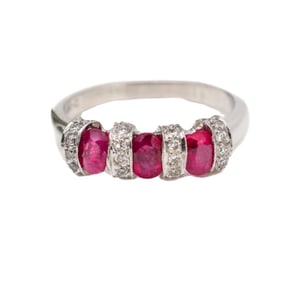 1980s Ruby and Diamond Ring in 18 Karat White Gold