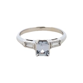 Circa 1920s No Heat Sapphire and Diamond Ring in 14K White Gold