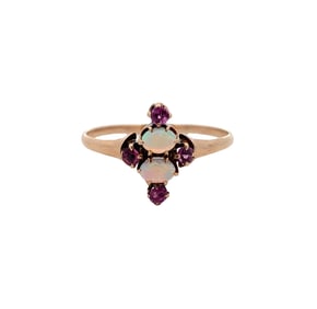 Circa 1890s Pink Sapphire and Ethiopian Opal Ring in 9K Gold