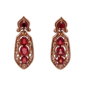 Garnet Scroll Dangle Earrings, 14K Rose Gold
