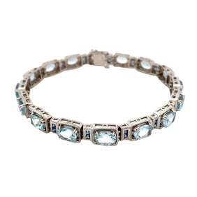 Vintage 14K White Gold Aquamarine & Sapphire Bracelet