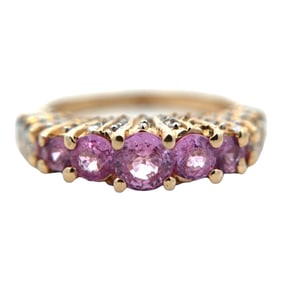 14K Yellow Gold Spessartite Pink Garnet and Diamond Ring