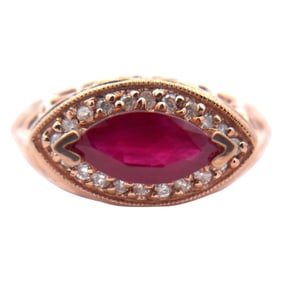 Lab Ruby and Diamond Ring, 14K Gold