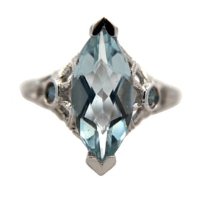 Marquise Aquamarine and Topaz Ring, 14K White Gold