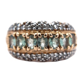 Green Gemstone and Diamond Ring, 14K Gold