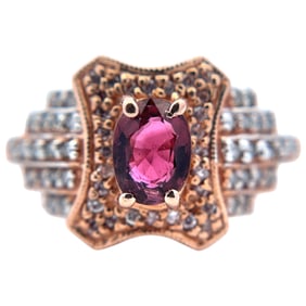 Pink Tourmaline and Diamond Ring in 14K Rose Gold