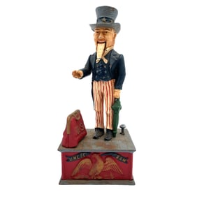 Uncle Sam Mechanical Coin Bank Reproduction