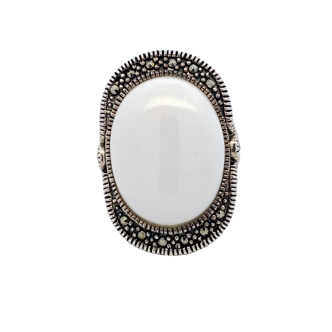 Estate Designer White Chalcedony and Marcasite Ring in Sterling Silver (1 of 5)