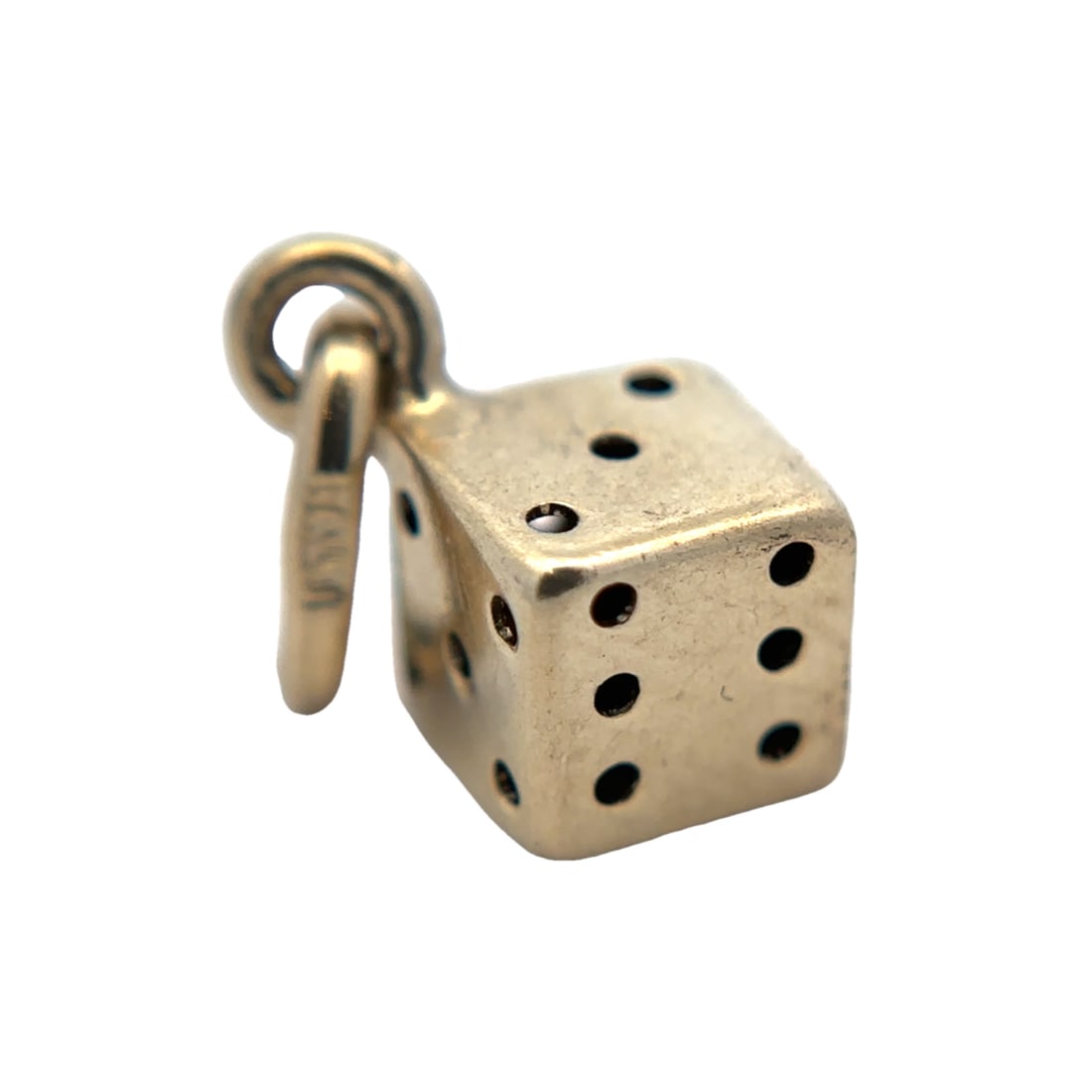 Italian Dice Pendant/Charm in 14K Yellow Gold: Italian made, Metal type: 14k yellow gold, Design: Dice pendant/charm, Measurement: 5 mm L x 1.5 cm H including bail, Weight: 0.7 grams