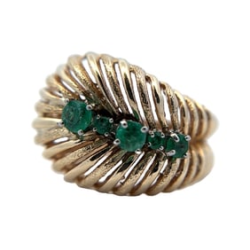 Shaped Leaf Ring with Emerald in 14K Yellow Gold
