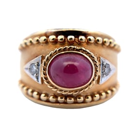 Cabochon Ruby and Diamond Ring in 18k Two-Tone Gold